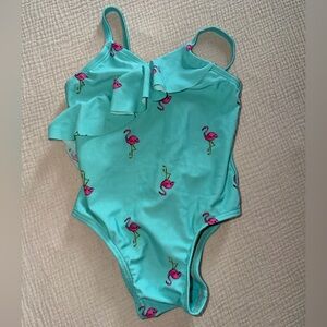 Old Navy Teal Swimsuit with Pink Flamingo Design